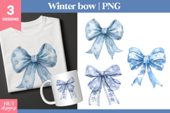 Winter Blue Bow Clipart PNG Winter sublimation Product Image 1