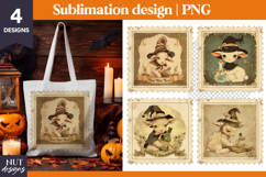Post Stamp Halloween card, Retro Halloween tag Lamb Owl Product Image 1