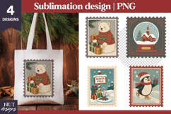 Christmas Postage Stamp Sublimation Cute Holiday PNG Clipart Product Image 1
