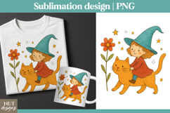 Cute Girl riding Cat tshirt design, Gift for cat lover, girl Product Image 1