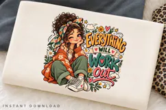 Everything Will Work Out Cute Girl Floral Inspirational Product Image 2