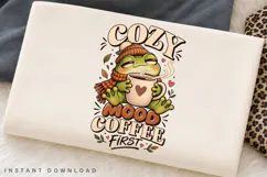 Cozy Frog Morning Coffee Cute Autumn Vibes Quote PNG Product Image 2