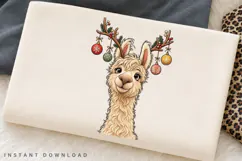 Christmas Llama PNG Sublimation Design, Cute Alpaca Reindeer Product Image 2