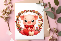 Cute Valentine Pig with Heart Wreath Love Pig PNG Product Image 1