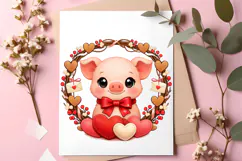 Cute Valentine Pig with Heart Wreath Love Pig PNG Product Image 1