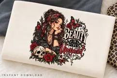 Beauty in the Unexpected Gothic Woman Roses Butterfly Skull Product Image 2