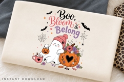 Boo Bloom Belong PNG, Pink Floral Pumpkin Ghost Sublimation Product Image 2