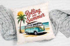 Turquoise Bus on Beach with Palm Tree and Sublimation PNG Product Image 4