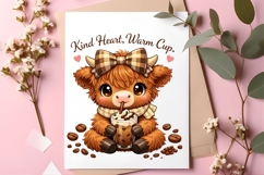 Kind Heart Warm Cup Cute Highland Cow Coffee PNG Design Product Image 2