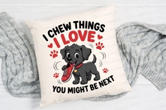Cartoon Puppy Chewing Red Shoe with Text Sublimation PNG Product Image 2