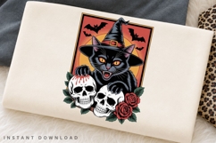 Black Witch Cat Skull PNG, Gothic Halloween Cat Sublimation Product Image 2