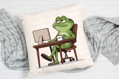 Cartoon Frog Working At Desk Drinking Coffee Sublimation PNG Product Image 2