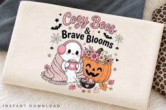 Cozy Boos And Brave Blooms PNG, Floral Pumpkin Ghost Product Image 2
