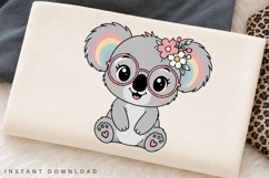 Cute Koala with Glasses PNG Sublimation Design, Rainbow Product Image 2