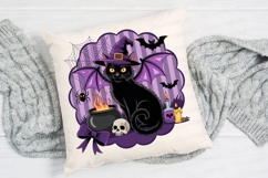 Halloween Black Cat Witch with Bat Wings Sublimation PNG Product Image 2