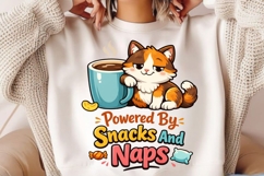 Powered By Snacks and Naps Cat PNG, Funny Lazy Cat Coffee Product Image 2