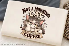 Sleepy Cat Coffee Lover Cute Morning Typography PNG Product Image 2