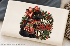 Cute Black Cat Frosty Feline Holiday Christmas Winter PNG Product Image 2