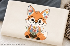 Cute Fox with Glasses PNG Sublimation Design, Wildflower Product Image 2