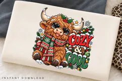 Cute Highland Cow Cozy Winter Christmas Holiday PNG Design Product Image 2