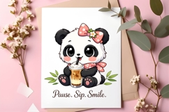 Pause Sip Smile Cute Panda Coffee Lover PNG Design Product Image 2