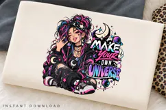 Cosmic Alternative Girl with Pink Blue Hair, Crescent Moon Product Image 3