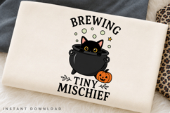 Brewing Tiny Mischief PNG Sublimation Design, Black Cat Product Image 2