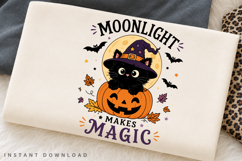 Moonlight Makes Magic PNG Sublimation Design, Black Cat Product Image 1