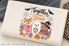 Together We Shine PNG, Cute Fox Ghost Bear Halloween Product Image 1