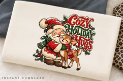 Cozy Holiday Hugs PNG Sublimation Design, Vintage Santa Product Image 2