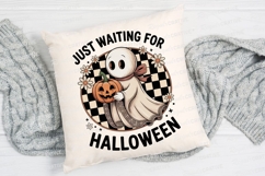 Cartoon Ghost Holding Pumpkin with Halloween Sublimation PNG Product Image 2