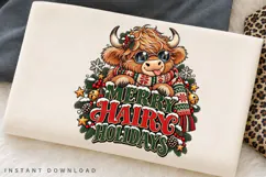 Merry Haring Holidays Highland Cow Christmas Winter PNG Product Image 2