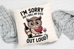 Cartoon Owl With Wine Design And Phrase Sublimation PNG Product Image 3