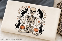 Skeleton Black Cat Halloween PNG, Vintage Spooky Skeleton Product Image 2