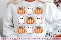 Cute Ghost Coquette Pumpkin Clipart PNG Product Image 2