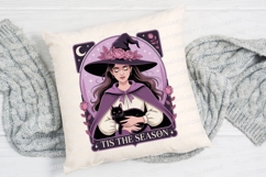 Witch with Black Cat Wearing Hat and Roses Sublimation PNG Product Image 2