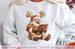 Santa with Tablet PNG, Funny Christmas Santa Clipart, Product Image 1