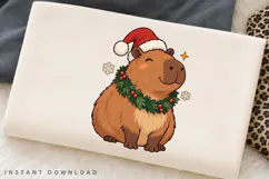 Christmas Capybara PNG Sublimation Design, Cute Santa Hat Product Image 2