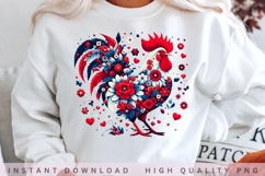 Floral Rooster PNG, Patriotic Chicken Sublimation Design, Product Image 2