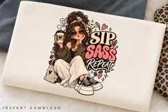 Sleep Sassy Repeat PNG, Coffee Girl Clipart, Cozy Fashion Product Image 2
