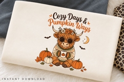 Cozy Days And Pumpkin Ways PNG Sublimation Design, Highland Product Image 2