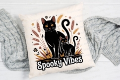 Two Black Cats with Wheat and Spooky Sublimation PNG Product Image 2