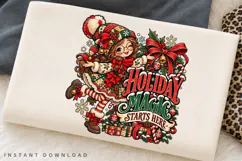 Holiday Magic Starts Here Cute Christmas Girl Winter Product Image 2