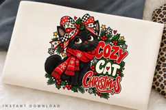 Cozy Black Cat Christmas Winter Holiday Festive PNG Design Product Image 2