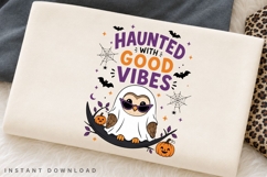 Haunted With Good Vibes PNG Sublimation Design, Owl Ghost Product Image 2