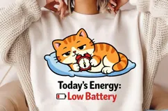 Today’s Energy Low Battery Cat PNG, Funny Tired Cat PNG Product Image 2