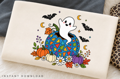 Cute Ghost In Blue Pumpkin PNG, Mosaic Pumpkin Sublimation Product Image 3