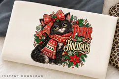 Purr the Holidays Cute Black Cat in Christmas Scarf Product Image 2