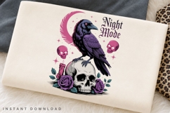 Night Mode Raven PNG,Gothic Crow Skull Halloween Sublimation Product Image 2