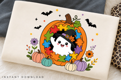 Autism Awareness Halloween PNG, Cute Ghost Puzzle Pumpkin Product Image 2